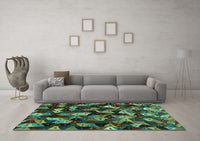 Machine Washable Abstract Turquoise Contemporary Rug, wshcon1488turq