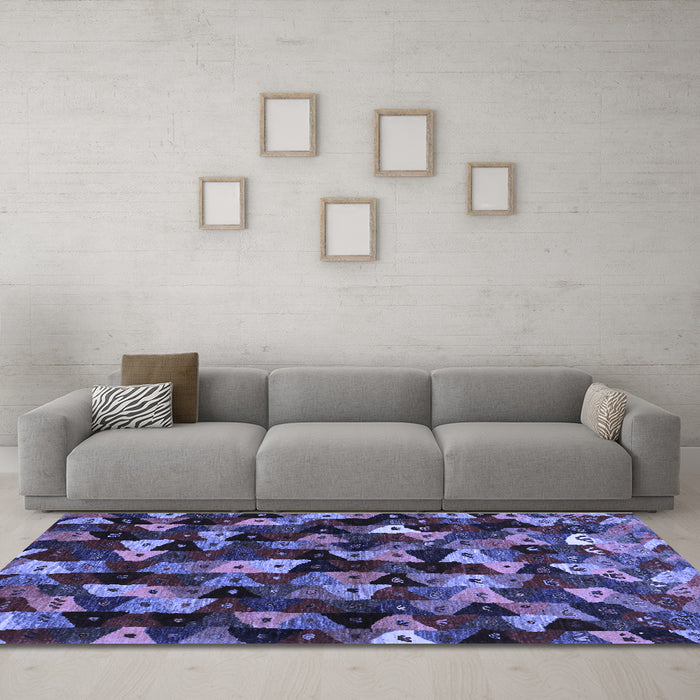Machine Washable Abstract Blue Contemporary Rug in a Living Room, wshcon1488blu