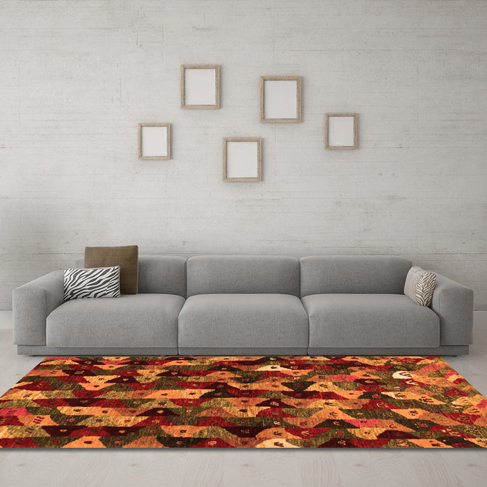 Machine Washable Abstract Orange Contemporary Area Rugs in a Living Room, wshcon1488org