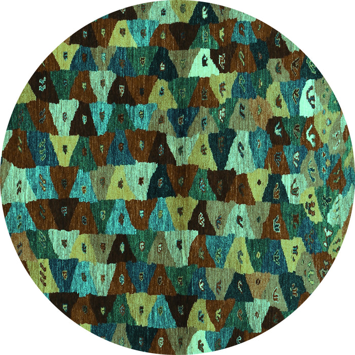 Round Abstract Turquoise Contemporary Rug, con1488turq