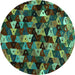 Round Abstract Turquoise Contemporary Rug, con1488turq