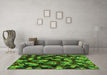 Machine Washable Abstract Green Contemporary Area Rugs in a Living Room,, wshcon1488grn