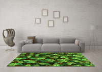 Machine Washable Abstract Green Contemporary Rug, wshcon1488grn