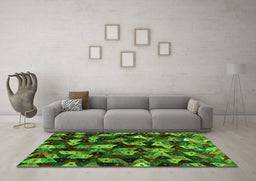 Machine Washable Abstract Green Contemporary Area Rugs in a Living Room,, wshcon1488grn