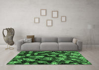 Machine Washable Abstract Emerald Green Contemporary Rug, wshcon1488emgrn