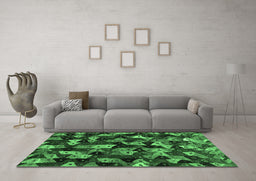 Machine Washable Abstract Emerald Green Contemporary Area Rugs in a Living Room,, wshcon1488emgrn