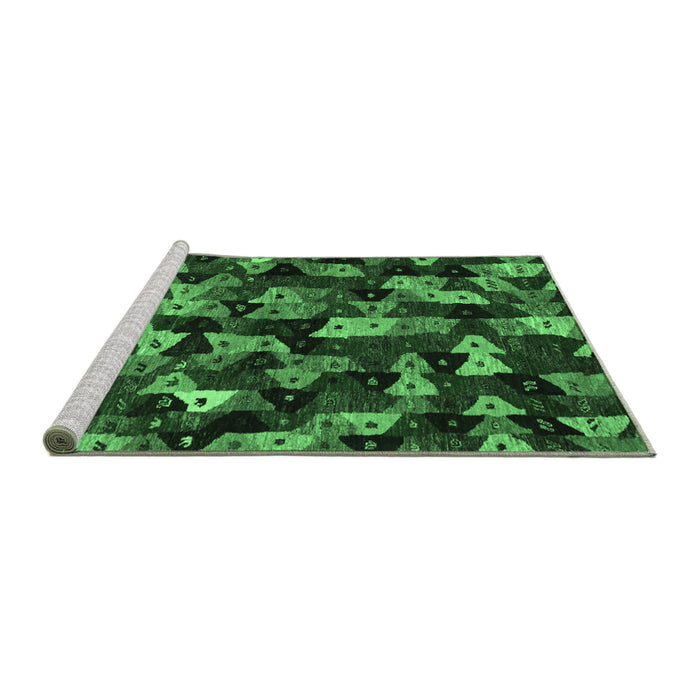 Sideview of Machine Washable Abstract Emerald Green Contemporary Area Rugs, wshcon1488emgrn