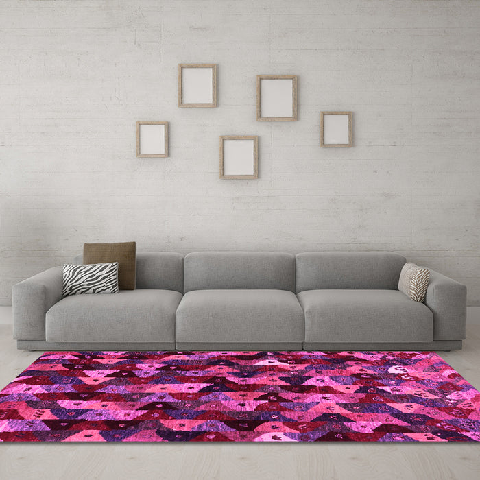 Machine Washable Abstract Pink Contemporary Rug in a Living Room, wshcon1488pnk