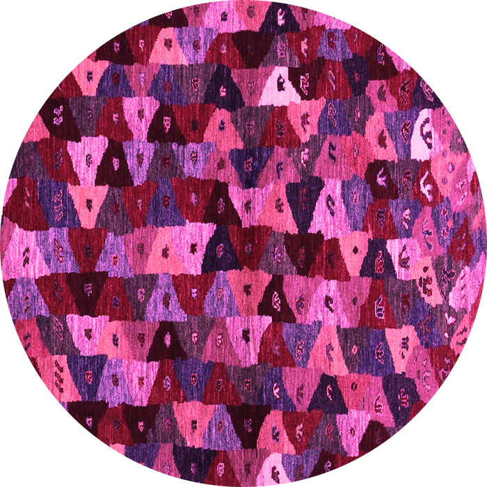 Round Machine Washable Abstract Pink Contemporary Rug, wshcon1488pnk