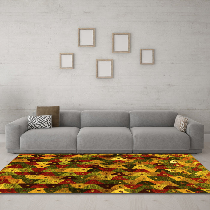Machine Washable Abstract Yellow Contemporary Rug in a Living Room, wshcon1488yw