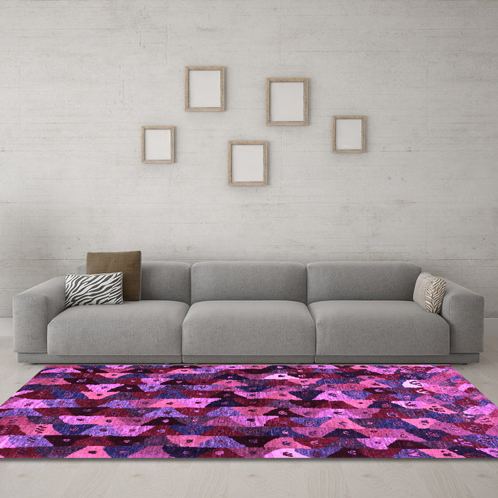 Machine Washable Abstract Purple Contemporary Area Rugs in a Living Room, wshcon1488pur