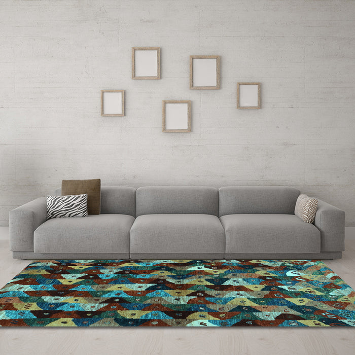 Machine Washable Abstract Light Blue Contemporary Rug in a Living Room, wshcon1488lblu