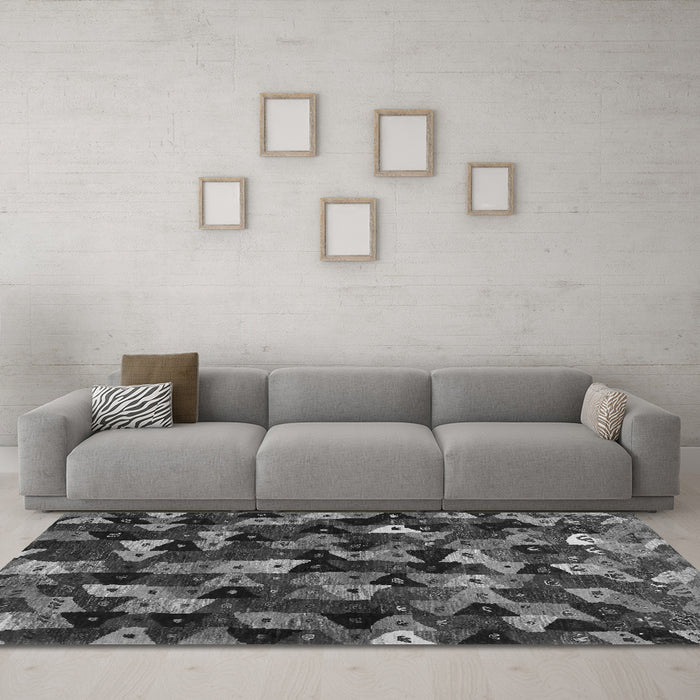 Machine Washable Abstract Gray Contemporary Rug in a Living Room,, wshcon1488gry