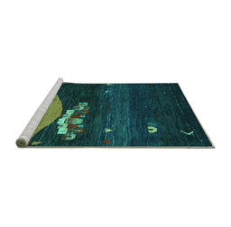 Sideview of Machine Washable Abstract Turquoise Contemporary Area Rugs, wshcon1489turq