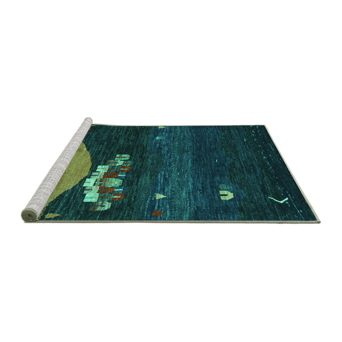 Sideview of Machine Washable Abstract Turquoise Contemporary Area Rugs, wshcon1489turq