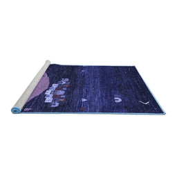Sideview of Machine Washable Abstract Blue Contemporary Rug, wshcon1489blu