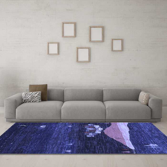 Machine Washable Abstract Blue Contemporary Rug in a Living Room, wshcon1489blu