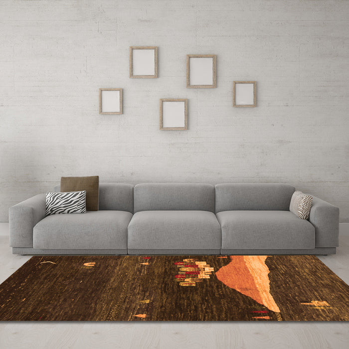 Machine Washable Abstract Orange Contemporary Area Rugs in a Living Room, wshcon1489org