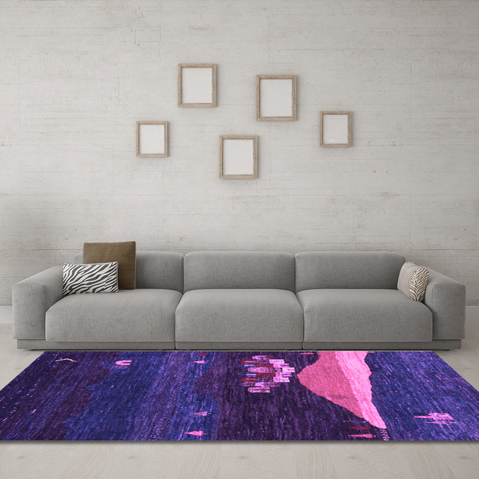 Machine Washable Abstract Purple Contemporary Area Rugs in a Living Room, wshcon1489pur