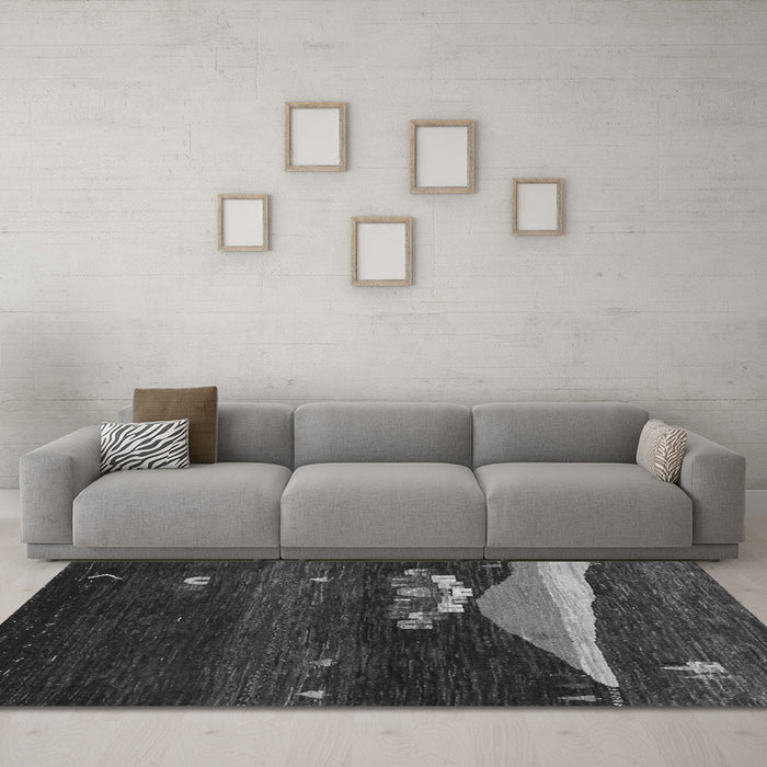 Machine Washable Abstract Gray Contemporary Rug in a Living Room,, wshcon1489gry