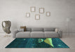 Machine Washable Abstract Turquoise Contemporary Area Rugs in a Living Room,, wshcon1489turq