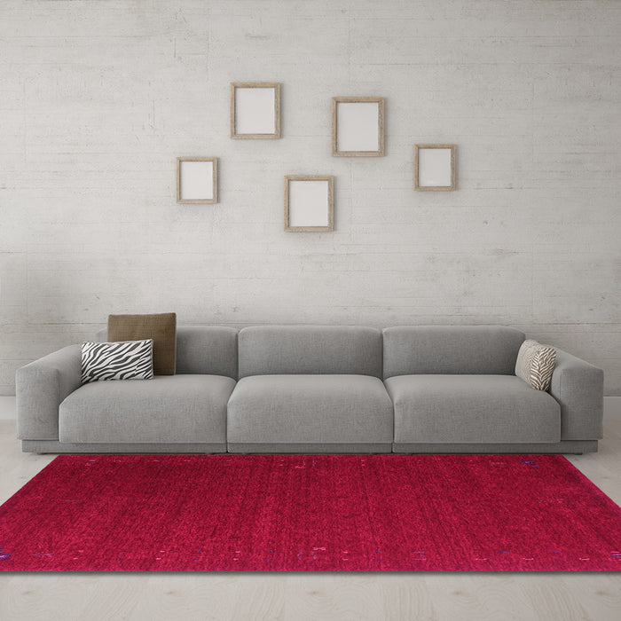Machine Washable Abstract Pink Contemporary Rug in a Living Room, wshcon148pnk