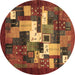 Round Machine Washable Abstract Brown Contemporary Rug, wshcon1490brn