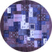 Round Machine Washable Abstract Blue Contemporary Rug, wshcon1490blu