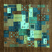 Square Machine Washable Abstract Turquoise Contemporary Area Rugs, wshcon1490turq