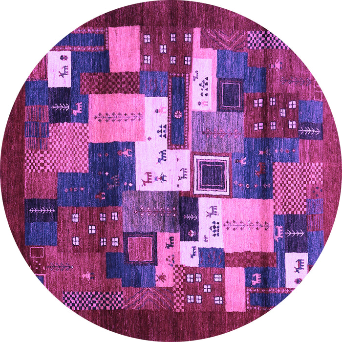 Round Machine Washable Abstract Purple Contemporary Area Rugs, wshcon1490pur