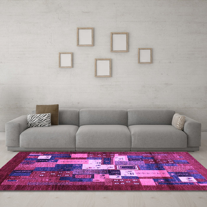 Machine Washable Abstract Purple Contemporary Area Rugs in a Living Room, wshcon1490pur