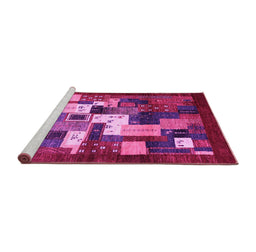 Sideview of Machine Washable Abstract Pink Contemporary Rug, wshcon1490pnk