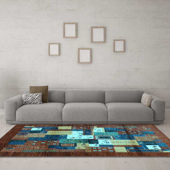Machine Washable Abstract Light Blue Contemporary Rug in a Living Room, wshcon1490lblu