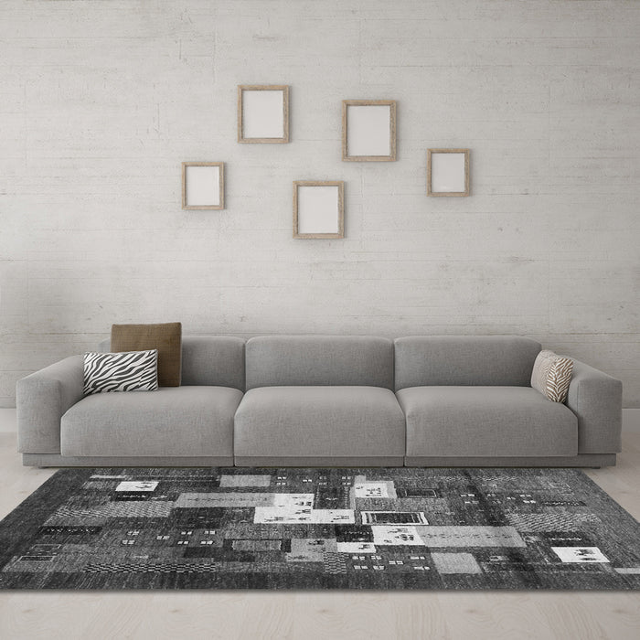 Machine Washable Abstract Gray Contemporary Rug in a Living Room,, wshcon1490gry