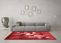 Machine Washable Abstract Red Contemporary Rug, wshcon1490red