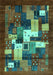 Machine Washable Abstract Turquoise Contemporary Area Rugs, wshcon1490turq