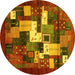 Round Abstract Yellow Contemporary Rug, con1490yw