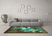 Machine Washable Abstract Turquoise Contemporary Area Rugs in a Living Room,, wshcon1490turq