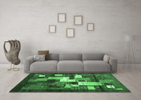 Machine Washable Abstract Emerald Green Contemporary Rug, wshcon1490emgrn