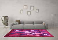 Machine Washable Abstract Pink Contemporary Rug, wshcon1490pnk