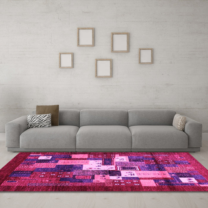 Machine Washable Abstract Pink Contemporary Rug in a Living Room, wshcon1490pnk
