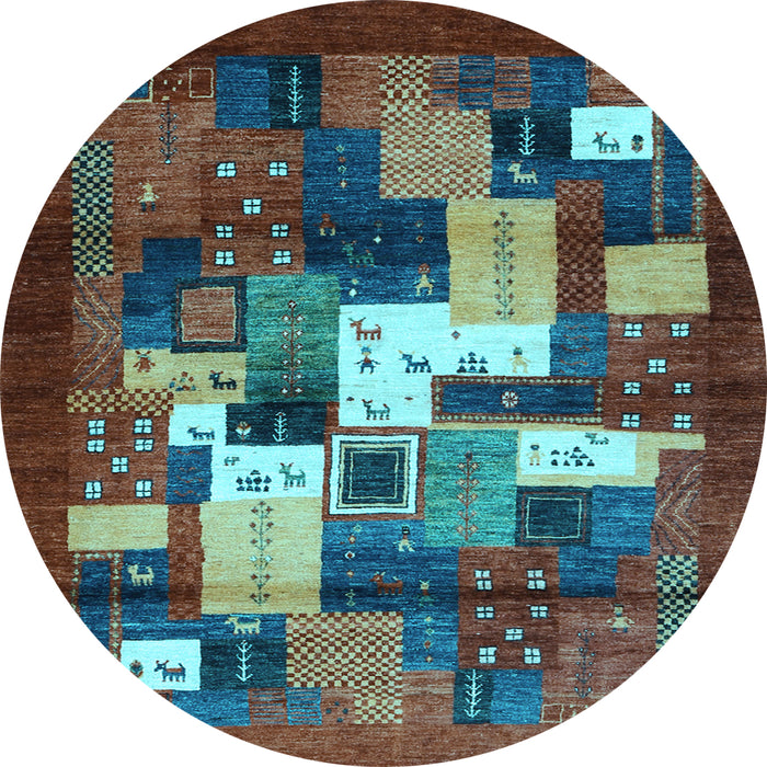 Round Abstract Light Blue Contemporary Rug, con1490lblu