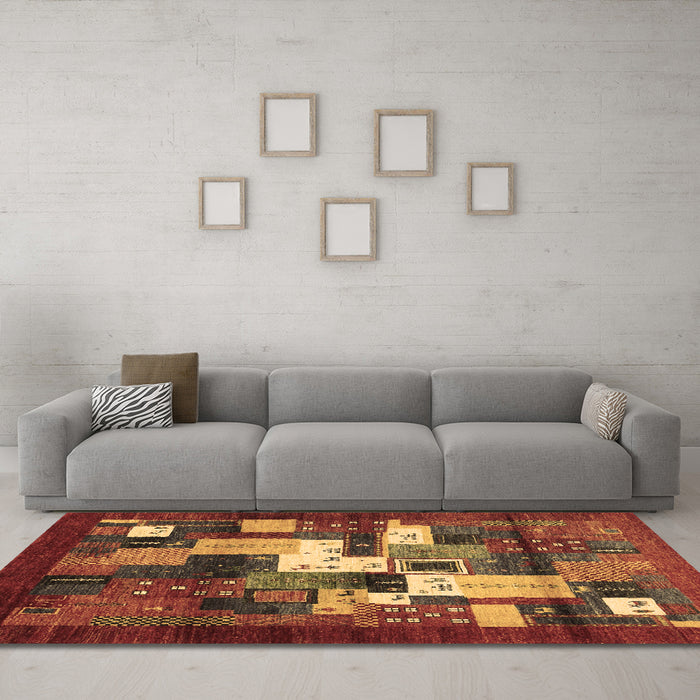 Machine Washable Abstract Brown Contemporary Rug in a Living Room,, wshcon1490brn