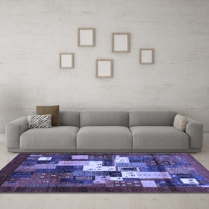 Machine Washable Abstract Blue Contemporary Rug in a Living Room, wshcon1490blu