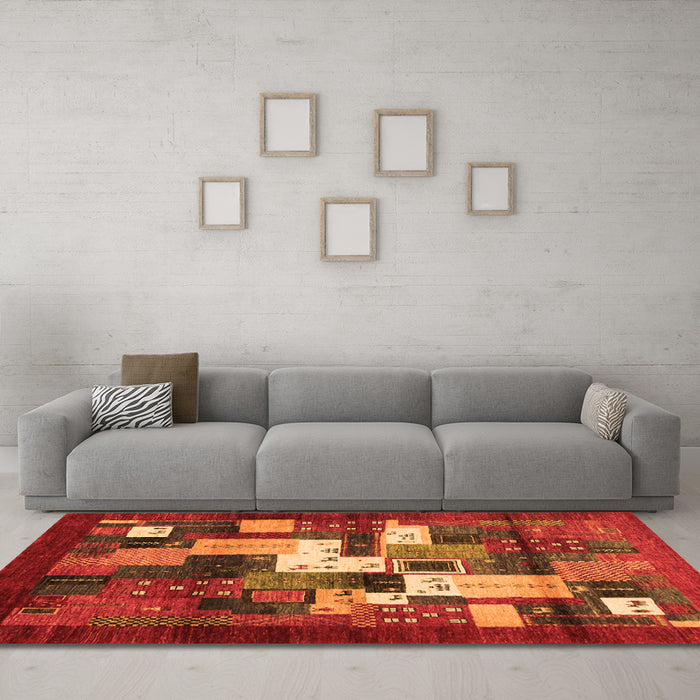 Machine Washable Abstract Orange Contemporary Area Rugs in a Living Room, wshcon1490org