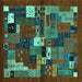 Square Abstract Turquoise Contemporary Rug, con1491turq