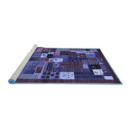 Sideview of Machine Washable Abstract Blue Contemporary Rug, wshcon1491blu