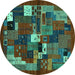 Round Abstract Turquoise Contemporary Rug, con1491turq