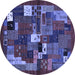 Round Abstract Blue Contemporary Rug, con1491blu