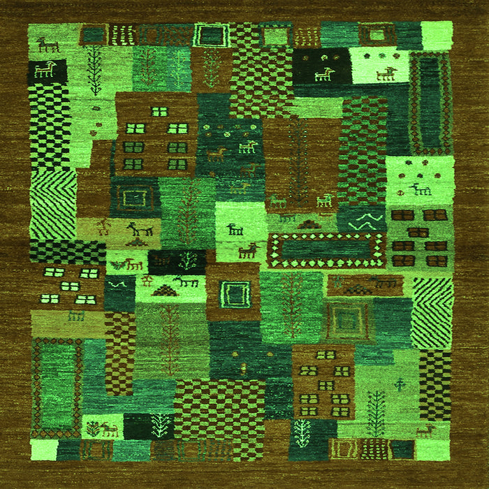 Serging Thickness of Abstract Green Contemporary Rug, con1491grn